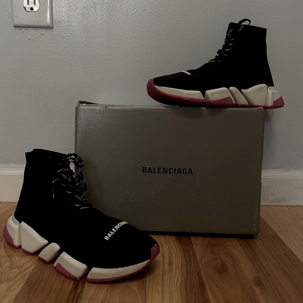 Balenciaga Black and Pink High-Top Sneakers